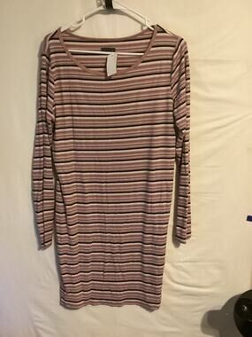2183 Wild Fable Women Long Sleeve Round Neck Knit Mini Body Con Dress Pink Large